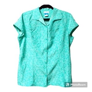 Columbia Ladies Lightweight Button Up Short Sleeve Shirt Green Size Large